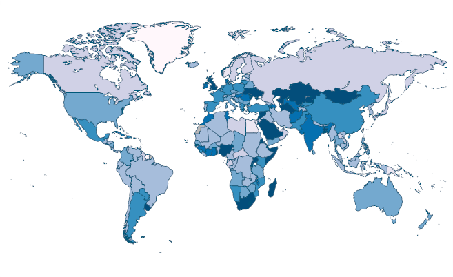 Agricultural land (% of land area) by Country