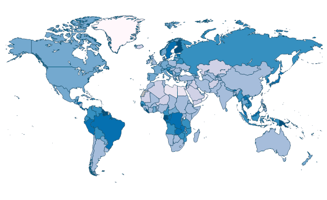 Forest area (% of land area) by Country