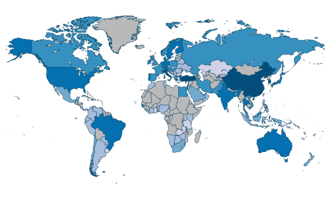 Stocks traded, turnover ratio of domestic shares (%) by Country