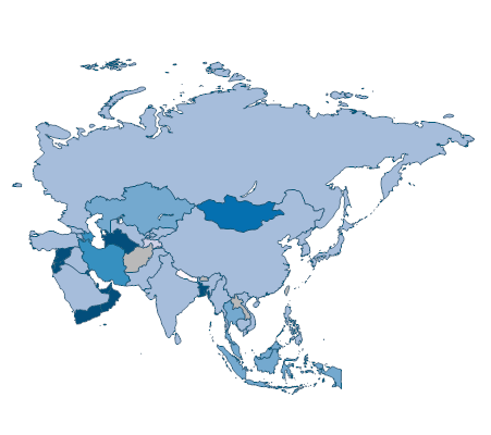 Electricity production from oil, gas and coal sources (% of total) - Asia