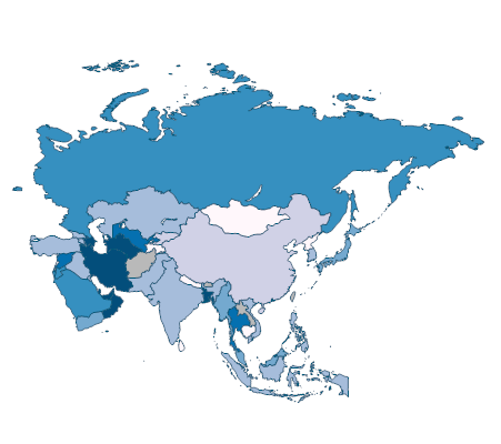 Electricity production from natural gas sources (% of total) - Asia