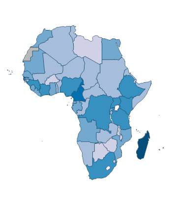 Mammal species, threatened - Africa