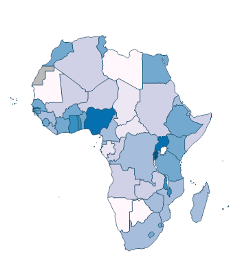 Population density (people per sq. km of land area) - Africa