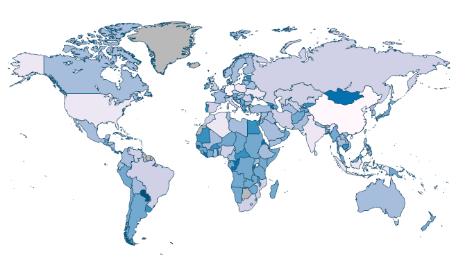 Population in the largest city (% of urban population) by Country