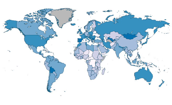 Commercial bank branches (per 100,000 adults) by Country