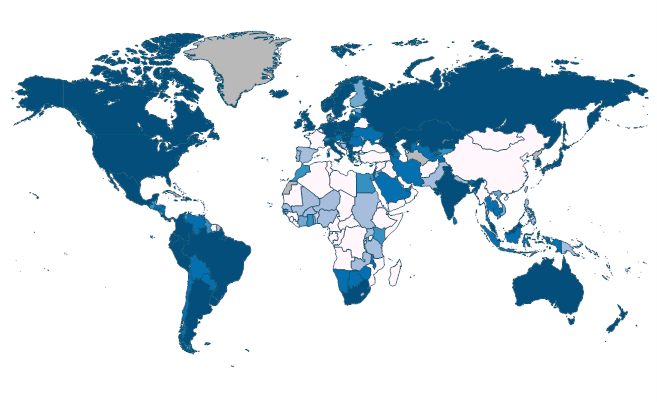 Private credit bureau coverage (% of adults) by Country