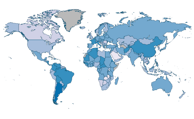 Total tax rate (% of commercial profits) by Country