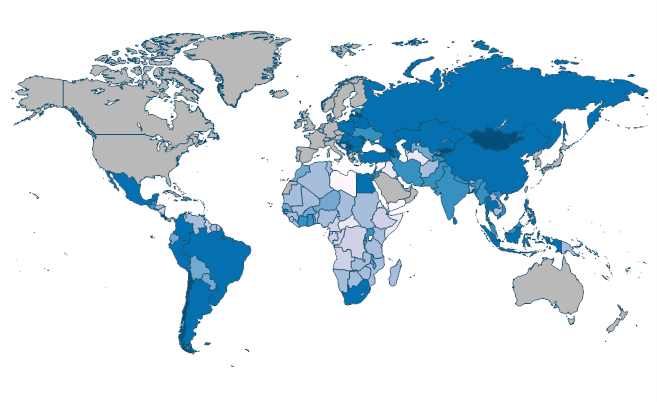 Overall level of statistical capacity (scale 0 - 100) by Country