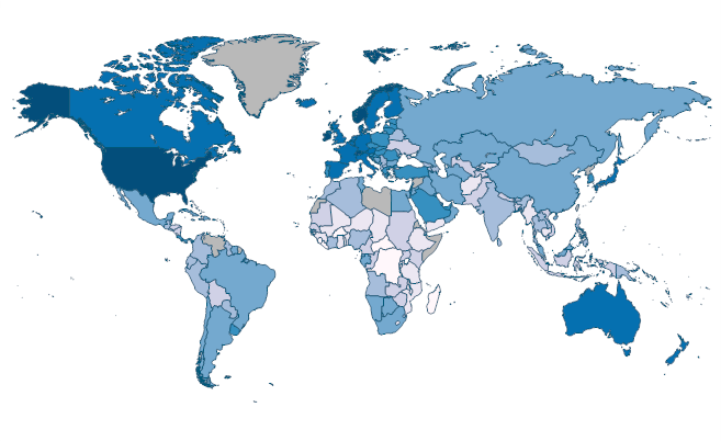 Services, Value Added Per Worker (constant 2010 Us$) By Country