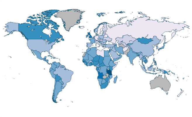 Pupil-teacher ratio, preprimary by Country