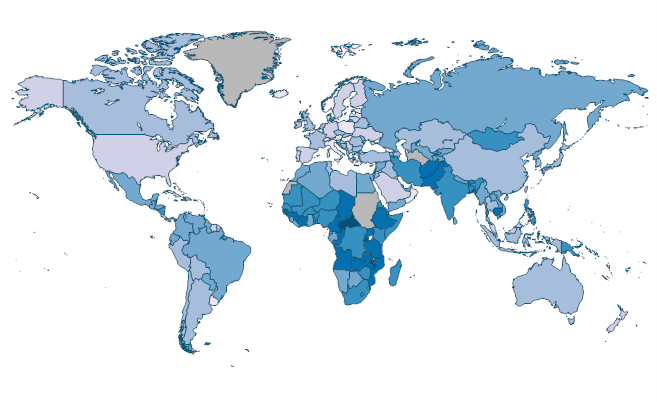 Pupil-teacher ratio, primary by Country