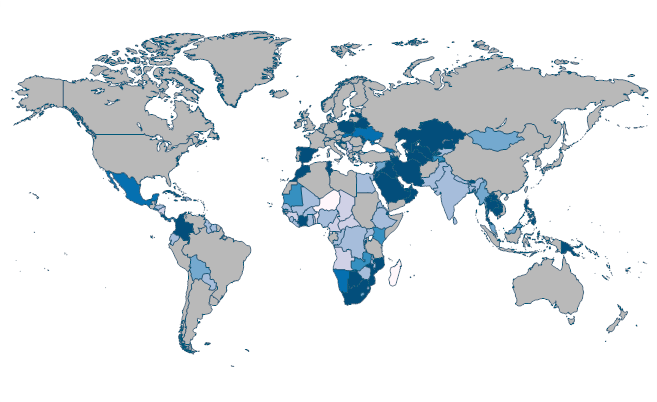 Trained teachers in secondary education (% of total teachers) by Country