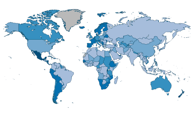 Proportion of seats held by women in national parliaments (%) by Country