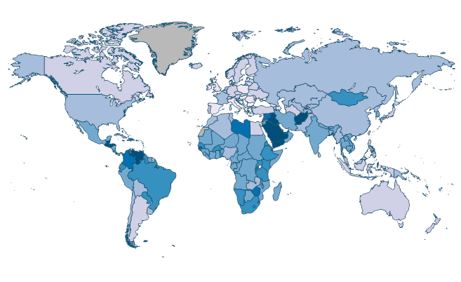 Cause of death, by injury (% of total) by Country