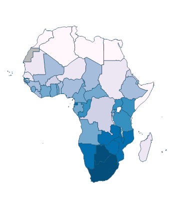 Prevalence of HIV, total (% of population ages 15-49) - Africa