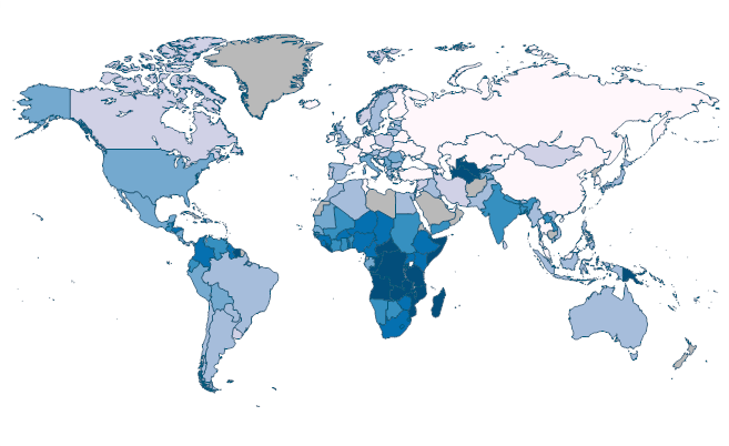 Poverty gap at $1.90 a day (2011 PPP) (%) by Country