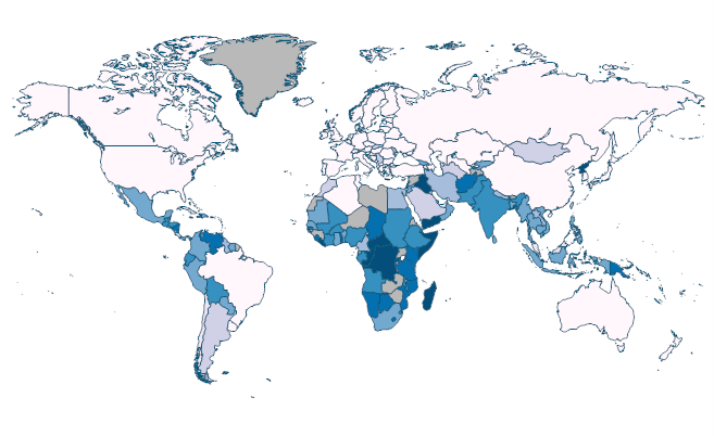 Prevalence of undernourishment (% of population) by Country