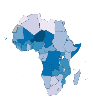 Birth rate, crude (per 1,000 people) - Africa