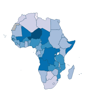 Population ages 0-14, female (% of female population) - Africa