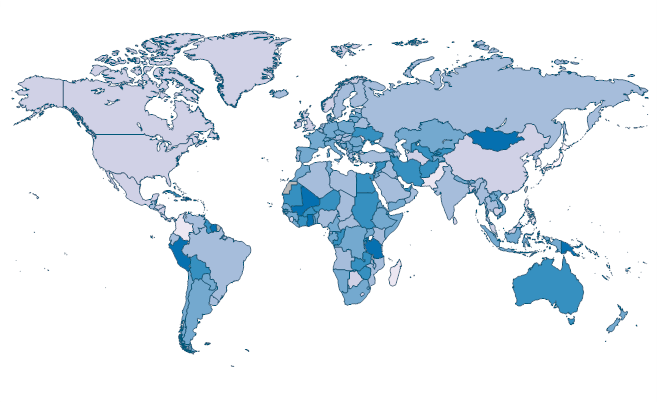 Export unit value index (2000 = 100) by Country