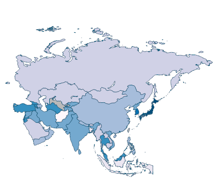 Agricultural machinery, tractors per 100 sq. km of arable land - Asia