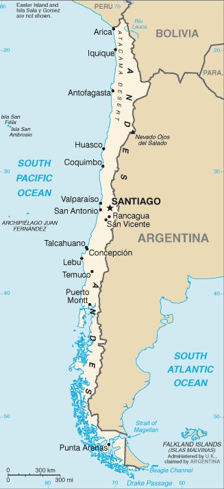 chile latitude and longitude map