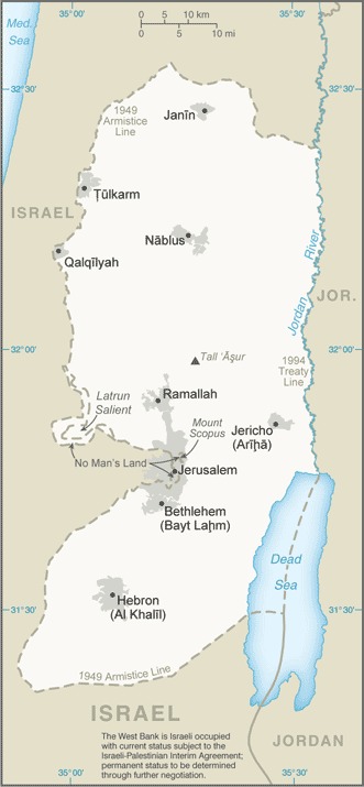 west bank on map of middle east